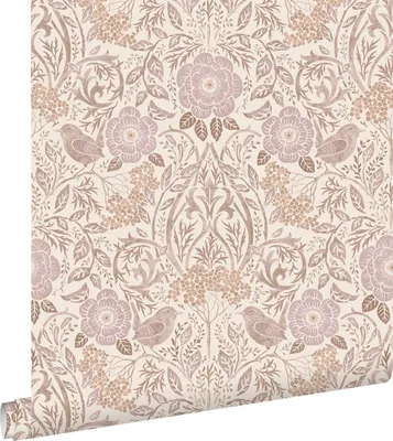 Immagine prodotto di ESTAhome carta da parati fiori e uccelli beige sabbia e lilla 53 cm x 10.05 m