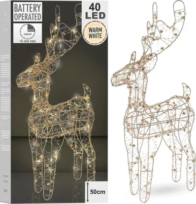 Zdjęcie produktu dla Złoty renifer z 40 diodami LED, dekoracja świąteczna na baterie