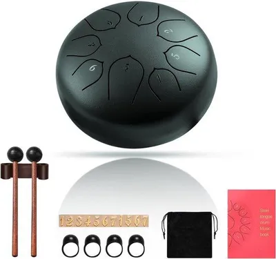 Produktbild von Steel Tongue Drum 15cm 8 Töne C-Dur Stahlzungentrommel mit Schlegeln Tasche & Liederbuch, Handpan Musikinstrument für Meditation Yoga Dunkelgrün