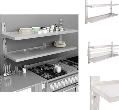 Zdjęcie produktu dla vidaXL 2-poziomowa półka ścienna ze stali nierdzewnej 150 x 30 cm - Półki ścienne
