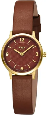 Produktbild von Boccia Damen Armbanduhr Trend 3371-02 Titan goldplattiert Lederband braun
