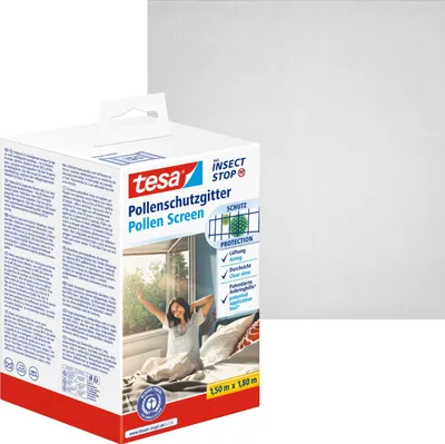 Produktbild von tesa Pollenschutzgitter 1,50 x 1,80 m grau Pollenfilter Vlies Fenster ohne Bohren