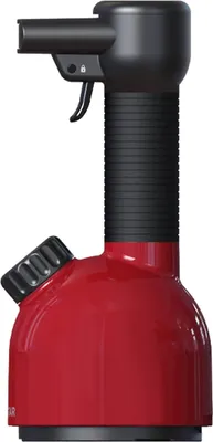 A red and black steam cleaner is shown in a studio shot on a white background.