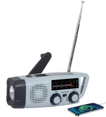 Obrázok produktu pre Prenosné núdzové rádio - solárne nabíjanie - kľukový generátor - LED osvetlenie - funkcia powerbanky - SOS alarm