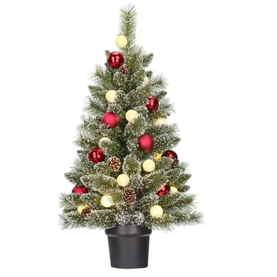 Produktbild von Black Box Trees Kaprun Künstlicher Weihnachtsbaum mit Beleuchtung – Christmas Tree H90 x Ø51 cm – Tannenbaum im Topf mit Dekoration – Grün, Rot, Frosted