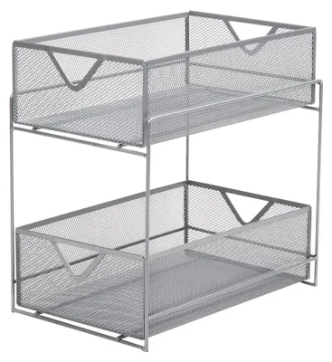 2-stufiger Drahtkorb-Organizer, Edelstahl, Silber, 12,38 x 8,25 x 12,25 Zoll