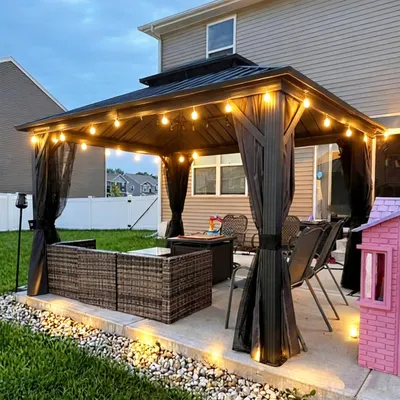 Produktbild von PURPLE LEAF Economy Hardtop Pavillon 3,65x3 m wasserdicht, winterfest und stabil für den Garten, Grau,mit Beleuchtung