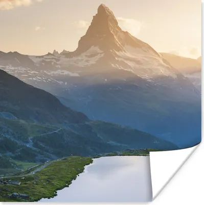 Produktbild von MuchoWow® Poster Matterhorn und Stellisee bei Sonnenuntergang im Wallis, Schweiz 30x30 cm - Wandposter - Printing