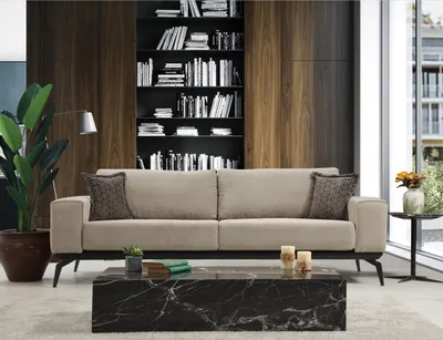 Produktbild von Dreisitzer Stoffsofa Polstersofa Beige Sofa Modern Stoff 3 Sitz Couch