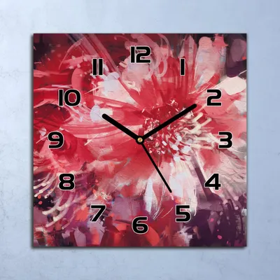 Produktbild von Wanduhr Echt-Glas-Küchenuhr Rote Blumen Natur Quarz Lautlos 30x30 Deko Bilder