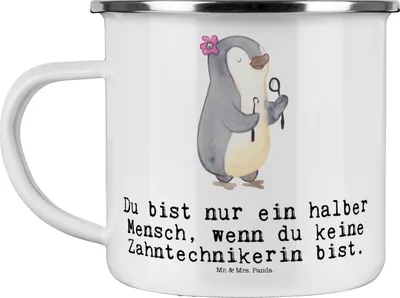 Produktbild von Mr. & Mrs. Panda Haferl Zahntechnikerin Herz - Weiß - Geschenk, Emaille Tasse, becher, Teetasse, Pott, Kaffeepott