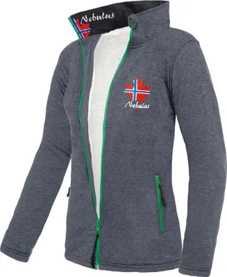 Imagen del producto de Chaqueta de forro polar Nebulus con textura de pelo suave, marca GAP, para mujer. Chaqueta de forro polar cálida, con cremallera frontal completa. Modelo P2316, color azul marino, talla M/38