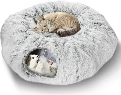 Image de Tunnel pour chat en peluche avec lit pour chat et balle suspendue Gris