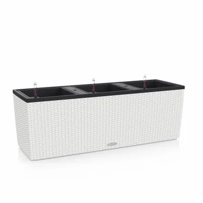 Obrázok produktu pre Kvetináč LECHUZA TRIO Cottage 40 White | mini zeleninový záhon so zavlažovacím systémom a 3 vložkami na rastliny | prútený vzhľad | 129,5 x 42 x 44 cm | 15020