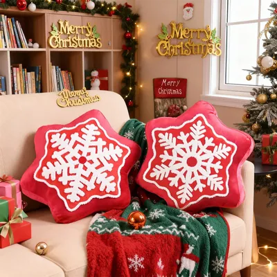 2er-Set Weihnachtskissen Schneeflocke Dekokissen Rot 44x44 cm