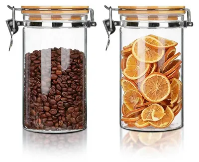 Produktbild von Set von 2 Glas Vorratsbehältern mit Bambusdeckel