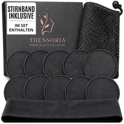 Produktbild von THESSORIA Abschminkpads waschbar 10er Set - Geschenkbox, Stirnband & Waschbeutel