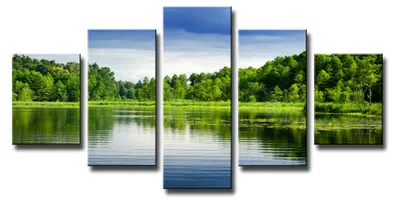 Produktbild von Visario Leinwandbild Waldfluss 160x80 cm – 5-teilig, Bild Wandbild Kunstdruck, aufhängfertig, Echtholzrahmen, Zackenaufhänger, Art. 5565