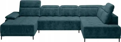 Produktbild von DOMO-HOME Großes U-förmiges Ecksofa FOCUS XL 352x204cm | Bequemes und modernes Design | Verstellbare Kopfstützen | r Veloursstoff | Schlafoption und elektrische Sitzverstellung | Farbe dunkelblau| Rechts