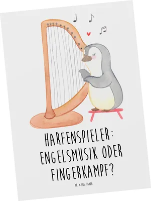 Produktbild von Mr. & Mrs. Panda Grußkarte Harfe Melodien - Weiß - Geschenk, Elegant, Musik, Instrument, Musiker, Postkarten, Fotokarte, einzelkarte, musikalische Herausforderung, Lernen