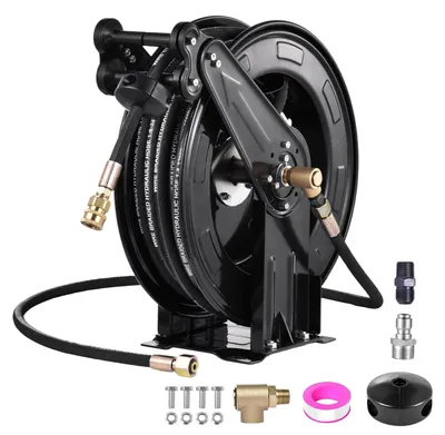 Produktbild von Hochdruckreiniger-Schlauchaufroller - 4000 PSI - Doppelarm - Stahl - 15-m-Wasserschlauch - Wand-, Decken- und Bodenmontage