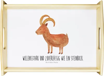 Produktbild von Mr. & Mrs. Panda Tablett Sternzeichen Steinbock - Weiß - Geschenk, Tee, Steinböcke, serviertablett aus holz, Geburtstag Dezember, Holztablett, Frühstückstablett, Bock