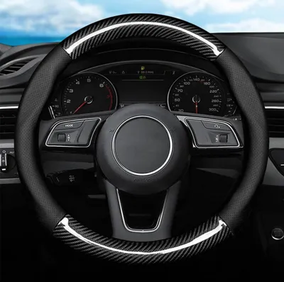 Immagine prodotto di Autsop coprivolante universale 14,5-15 pollici, Pelle sintetica perforata, fibra di carbonio, per estate e inverno, accessori auto