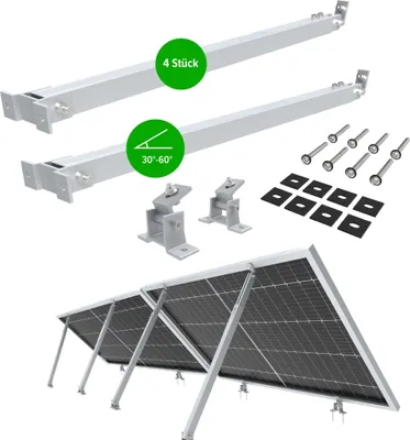 Produktbild von NuaSol držák pro balkonové elektrárny sada 2 kusů | držák solárních panelů pro fotovoltaické systémy 4 kusy | úhel sklonu 30-60° | 700-1291 mm | stříbrná