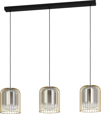 Produktbild von EGLO Hängelampe Caminata, Pendelleuchte Esstisch, Deckenlampe hängend, Stahl in schwarz, gold, Glas bedampft in schwarz-transparent, E27 Fassung