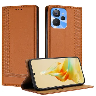 Produktbild von Handyhülle für Realme 10T Leder Flip Klappbare Schutzhülle mit Standfunktion Braun