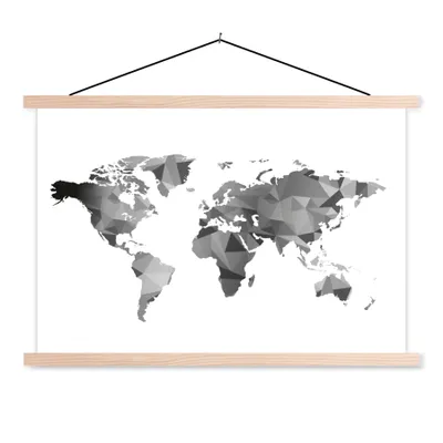 Produktbild von MuchoWow® Textilposter Weltkarte - Schwarz - Grau - Weiß - Kinder - Mädchen 60x40 cm mit holzfarbenen Rahmen - Bilder