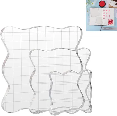 Imagen del producto de Bloques de sellos transparentes, 3 unidades. Bloques de acrílico para sellos, de 2,5/5/7,5 cm. Bloques de acrílico con cuadrícula. Bloques de sellos de acrílico