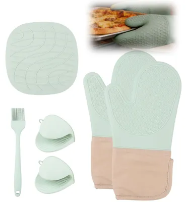 Produktbild von Set mit 6 hitzebeständigen Silikon-Küchenhandschuhen