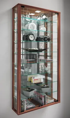 Produktbild von VCM Wandvitrine Hängevitrine Glasvitrine Vitrine Glas Vitrosa Maxi Spiegel Kern-Nussbaum