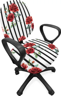 Produktbild von ABAKUHAUS Aquarell Bürostuhl Schonbezug, Valentinstag Rose, dekorative Schutzhülle aus Stretchgewebe, Rubin Reseda Grün Schwarz