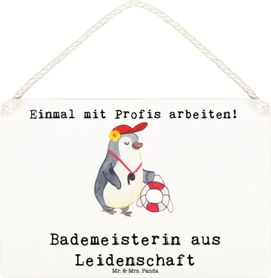 Produktbild von Mr. & Mrs. Panda Schild Bademeisterin Leidenschaft DIN A6 - Weiß - Geschenk, Schwimmbad, holzbild, Türschild, Freibad, Lustig, Wandbild Holz, Beruf, Holzschild, wandtafel