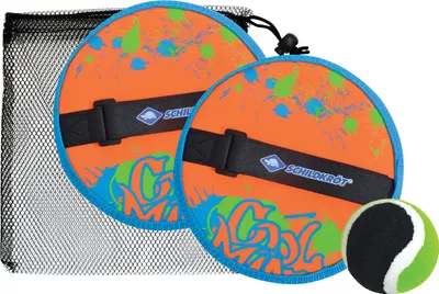 Produktbild von Schildkröt Neopren Klettball Set, 2 Neopren Handfänger mit weitenverstellbarer Handschlaufe, 1 Ball (Ø6,25 cm), alles in wiederverschließbarer Netztasche