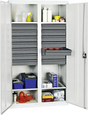 Image de Stumpf Armoire à outils et matériel série 3000 gris clair + 14 tiroirs 100 mm + cloison centrale + 4 tablettes coulissantes - 3004407
