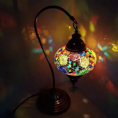 Zdjęcie produktu dla Lampa stołowa Turkse Marokkaanse Lampa łukowa w wielu kolorach z ręcznie wykonanym szkłem, wysokość 43 cm, oprawka E14