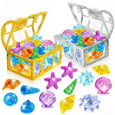 Imagen del producto de Juego de plataformas de salto, con 36 plataformas de acrílico de colores, 2 cofres del tesoro, para piscina y playa