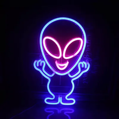 Produktbild von NEON LED Licht, dekorative Wand-Leuchte, Alien Marsmännchen blau, ca. 40 x 25 x 2 cm