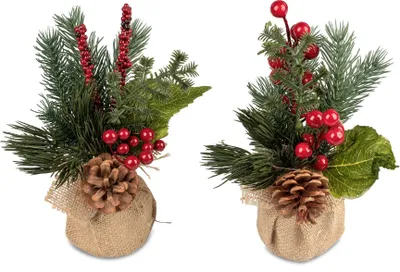 Produktbild von 2er Set Tischdeko Arrangement H. 22cm mit Tanne im Jutesack Formano W25