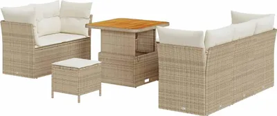 Immagine prodotto di Set da giardino composto da 8 pezzi, divano a 5 posti, colore beige e crema, realizzato in rattan sintetico
