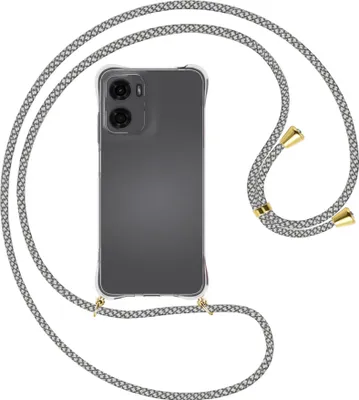 Produktbild von Handykette Backcover-Schutzhülle mit Band (Metall goldfarben) für Motorola Moto G05 - weiß/grau kariert