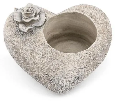 Produktbild von Novaliv Grabschmuck I Herz Rose I Grau I Grabdeko Herz Grabherz grabdekoration Gedenkstein Teelichthalter Herz Trauerstein