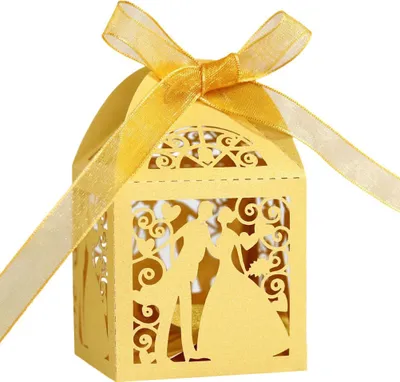 Image de 50 Pack Laser Cut Sweet Couple Wedding Favor Boxes, Party Favor Box, Petites Boîtes Cadeaux, Valentine Boîtes à Bonbons Avec Rubans