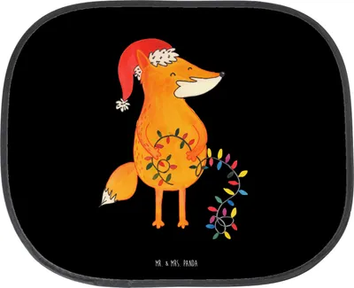 Produktbild von Mr. & Mrs. Panda Sonnenblende Auto Fuchs Weihnachten - Schwarz - Geschenk, sonnenschutz saugnapf, Winter, fenster, Nikolaus, Weihnachtsmann, Weihnachtszeit, für