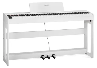 Zdjęcie produktu dla Pianino cyfrowe ważone VEVOR, 88 klawiszy w pełni ważonych, klawiatura pianina elektrycznego z podstawką meblową, zasilacz sieciowy, potrójny pedał, funkcja nagrywania, 280 nut, połączenie bezprzewodowe, dla początkujących, biały