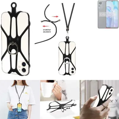 Produktbild von K-S-Trade 3in1 Handykette Handyband Handykordel Halsband Smartphone-Ring Handy-Ring kompatibel mit HTC Wildfire E Star Fingerhalterung Handyring
