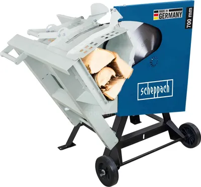 A log saw machine with logs loaded into it, shown against a white background.